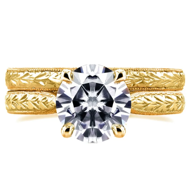 Annello by Kobelli 14k Yellow Gold 1 1/2ct TGW Moissanite and Diamond Antique Cathedral Bridal Rings made by Zulily