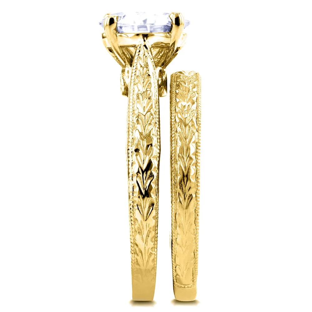 Annello by Kobelli 14k Yellow Gold 1 1/2ct TGW Moissanite and Diamond Antique Cathedral Bridal Rings sold by Zulily product image thumbnail 5