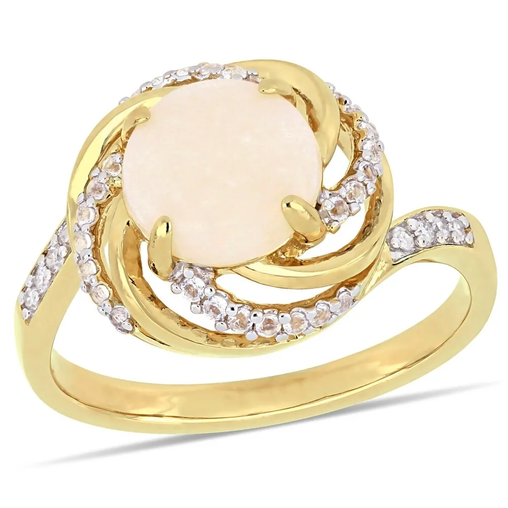 Miadora Yellow Plated Sterling Silver Opal White Topaz and Diamond Swirl Halo Ring sold by Zulily