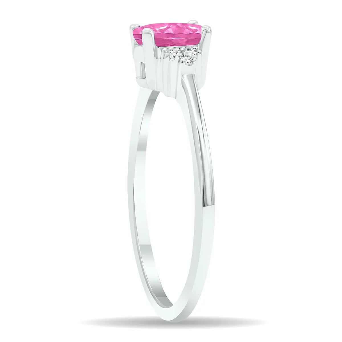 Women's Pink Topaz and Diamond Half Moon Ring in 10K White Gold sold by Zulily product image thumbnail 3