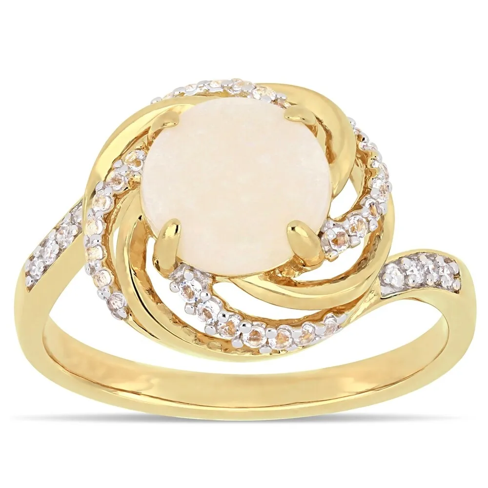 Miadora Yellow Plated Sterling Silver Opal White Topaz and Diamond Swirl Halo Ring sold by Zulily product image thumbnail 2