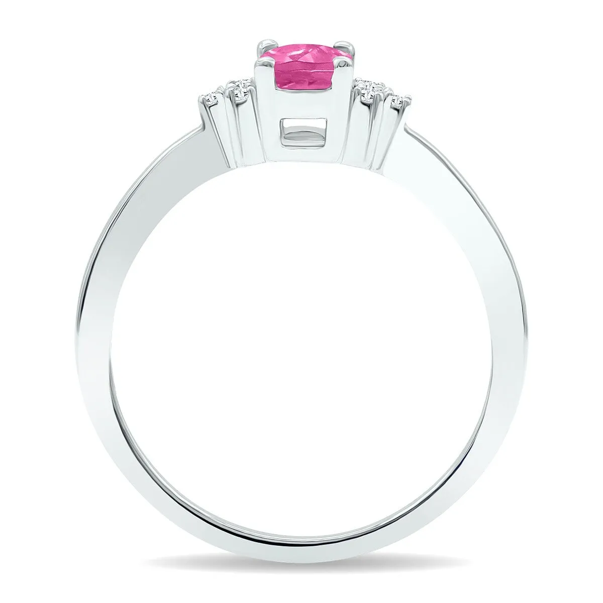 Women's Pink Topaz and Diamond Half Moon Ring in 10K White Gold sold by Zulily product image thumbnail 2