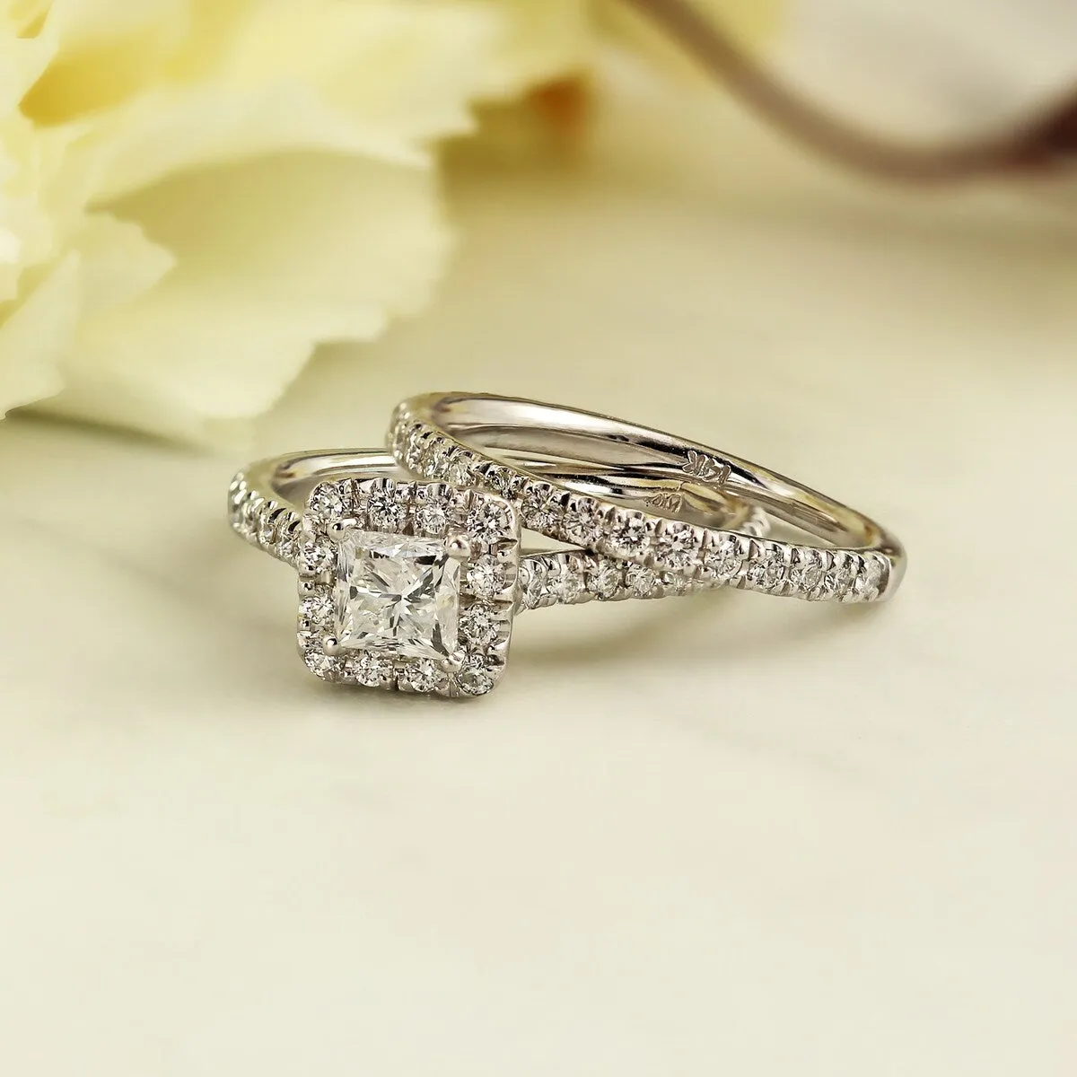 Auriya 14k Gold 1ctw Princess-cut Halo Diamond Engagement Ring Set sold by Zulily