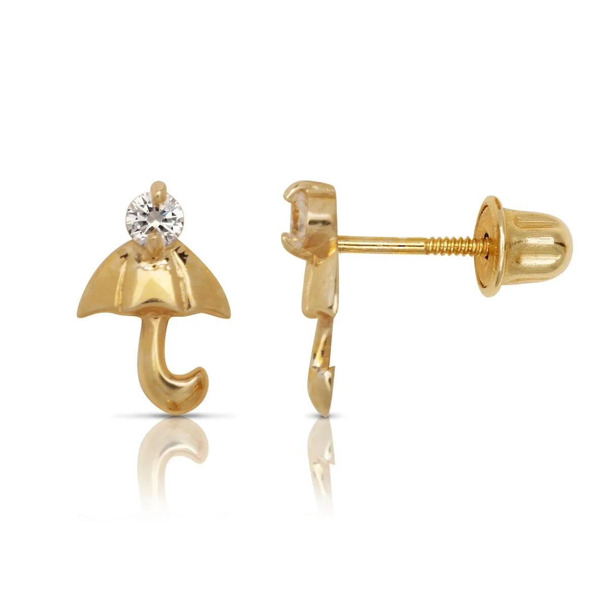 Curata Solid 14k Gold Round Cubic Zirconia Small Umbrella Screw Back Stud Earrings sold by Zulily product image thumbnail 3