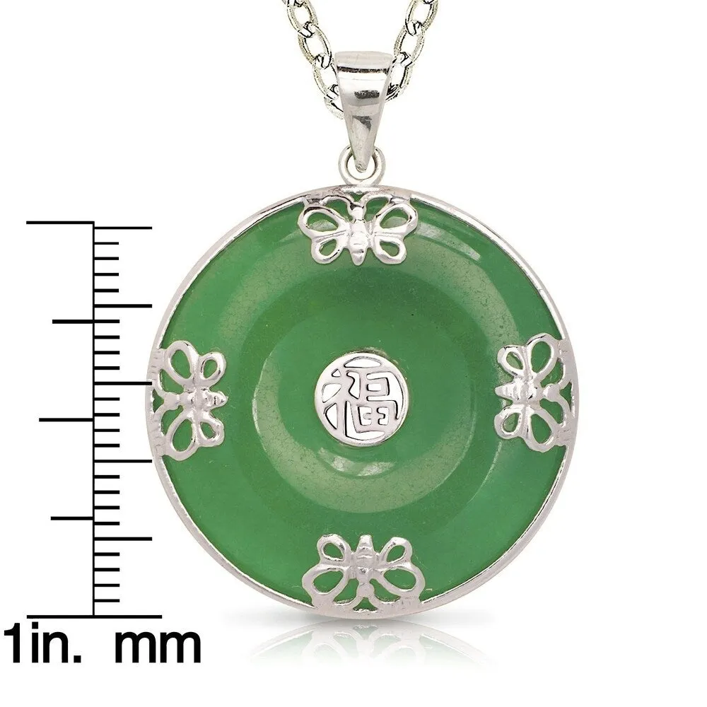 Curata 925 Sterling Silver 18" Green Jade Round Asian Script Ornate Butterfly Disc Necklace (25mm x 32mm) sold by Zulily product image thumbnail 2