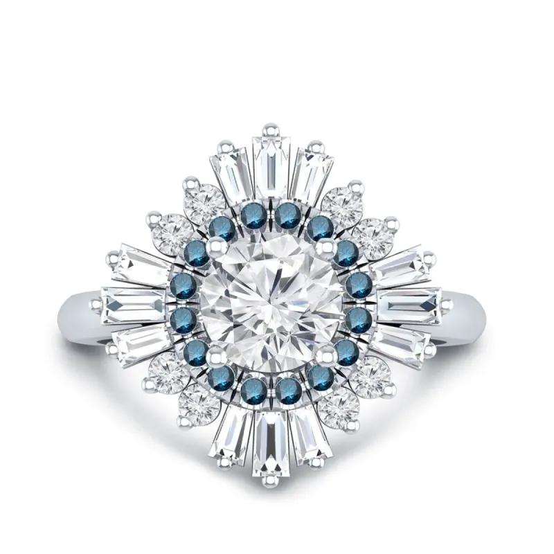 Auriya 14k Gold 3/4ctw Moissanite Ballerina Halo Blue Diamond Engagement Ring 1ct TDW sold by Zulily