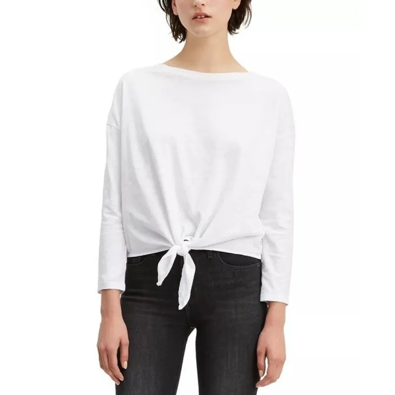 Levi's Women's Tie-Front Long-Sleeve Cotton T-Shirt White Size Medium made by Levi's