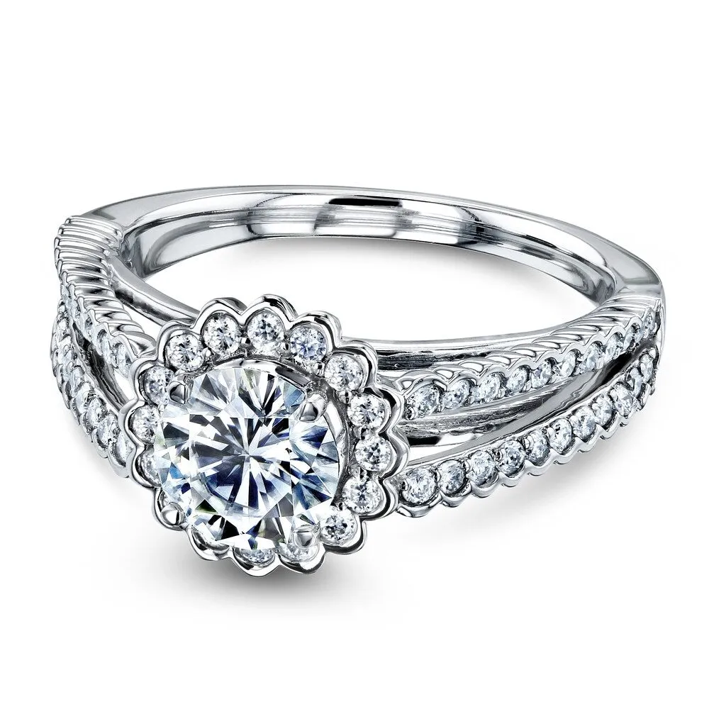 Annello by Kobelli 14k White Gold 1 1/2 Carat Bezel Prong Split Shank Moissanite and Diamond Engagement Ring sold by Zulily product image thumbnail 4