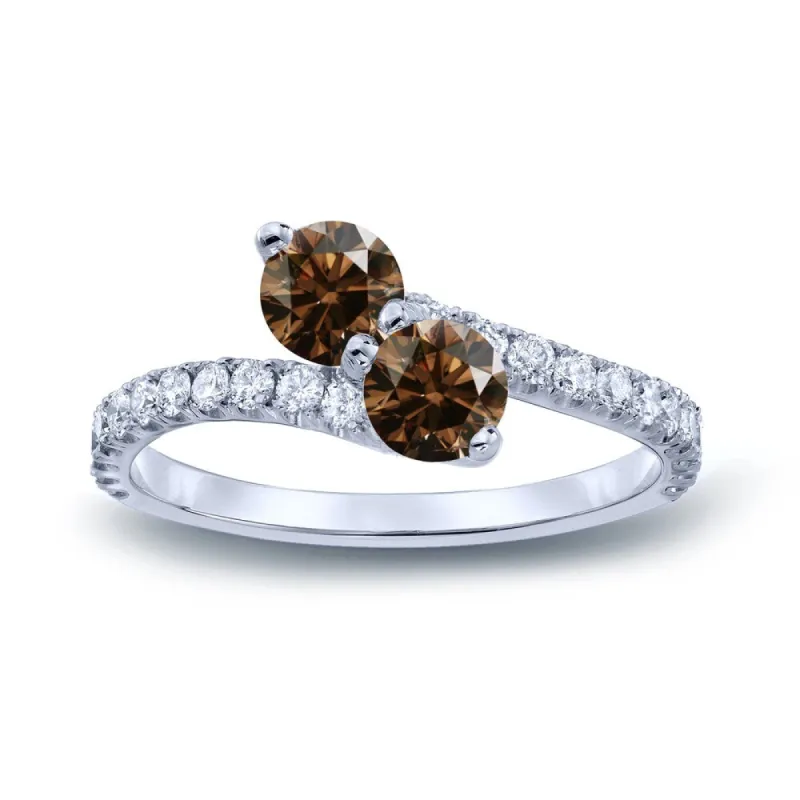 Auriya 1 1/2ctw Round 2-Stone Brown Diamond Engagement Ring 14K Gold sold by Zulily