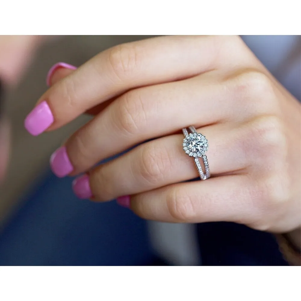 Annello by Kobelli 14k White Gold 1 1/2 Carat Bezel Prong Split Shank Moissanite and Diamond Engagement Ring sold by Zulily