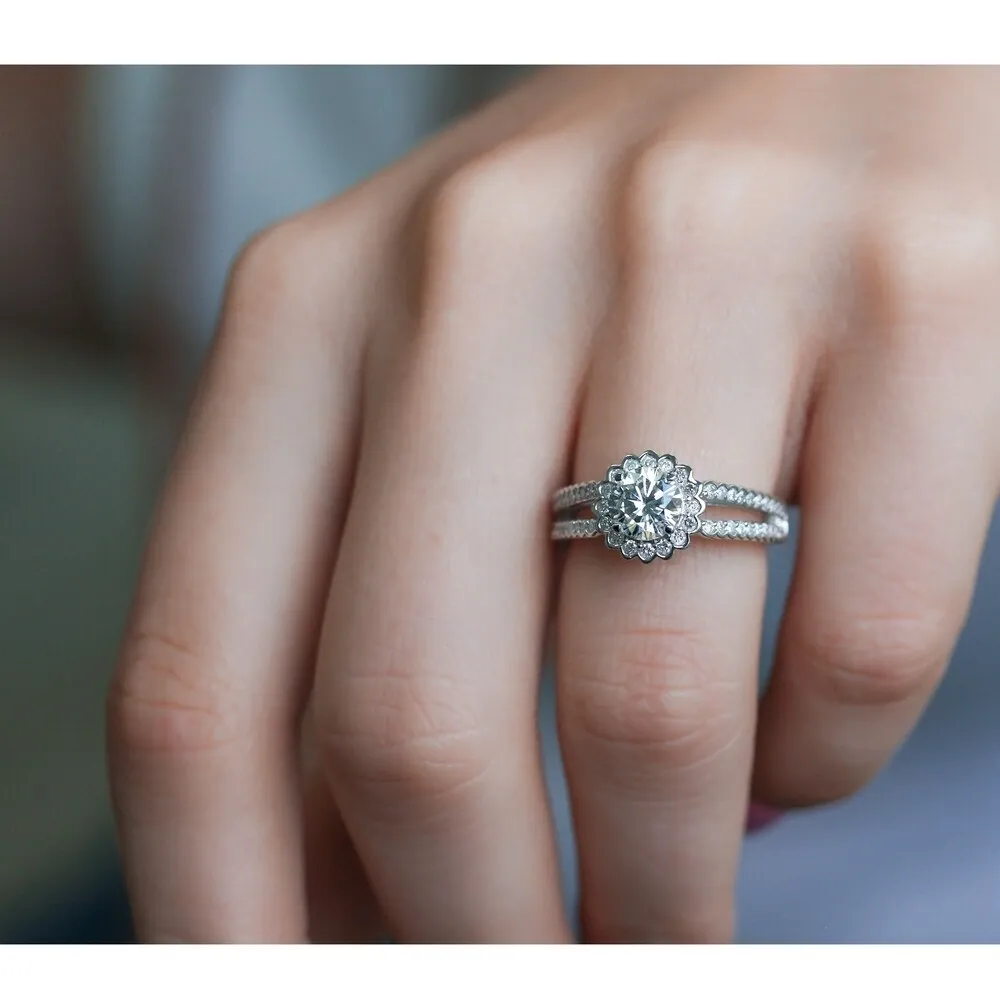 Annello by Kobelli 14k White Gold 1 1/2 Carat Bezel Prong Split Shank Moissanite and Diamond Engagement Ring sold by Zulily product image thumbnail 2