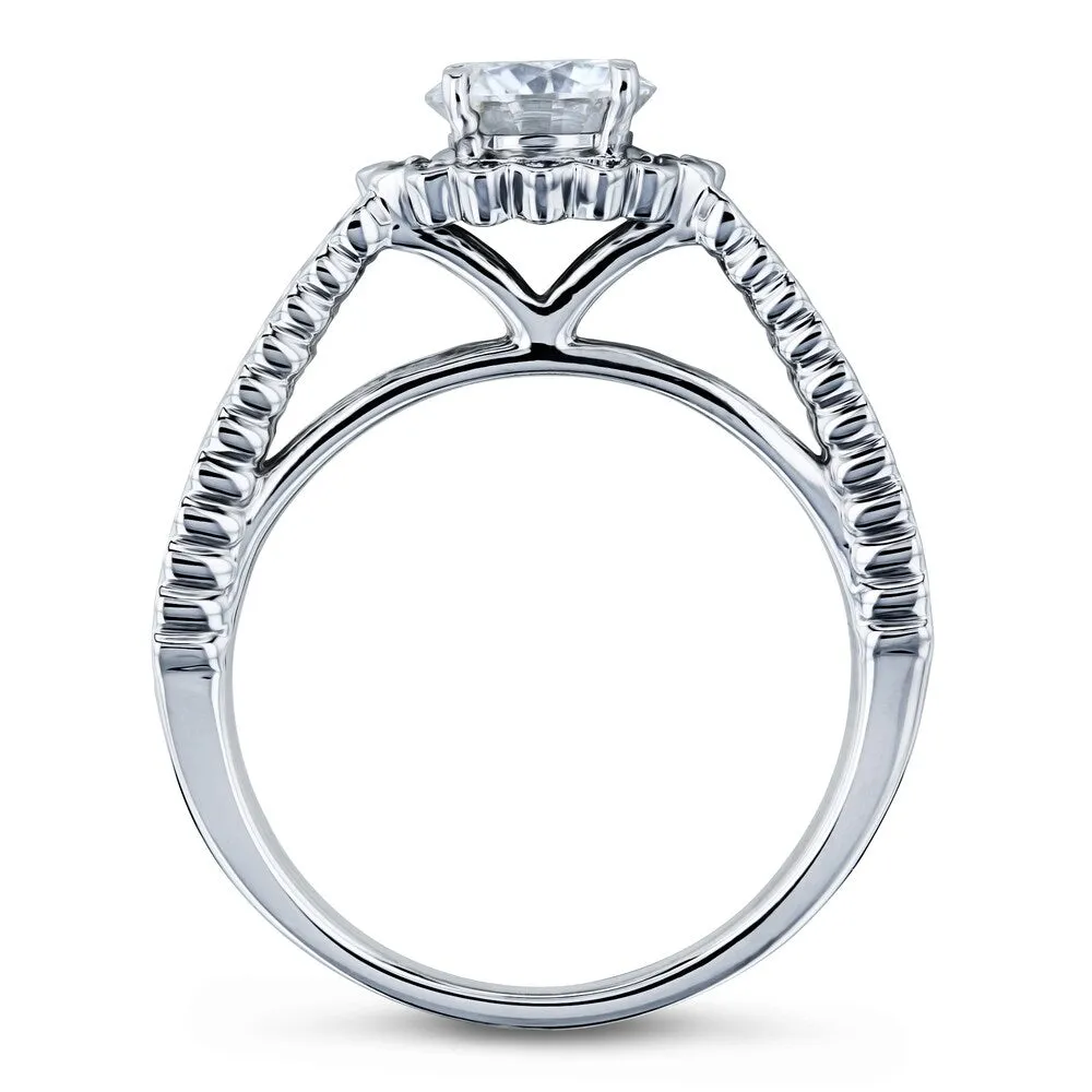 Annello by Kobelli 14k White Gold 1 1/2 Carat Bezel Prong Split Shank Moissanite and Diamond Engagement Ring sold by Zulily product image thumbnail 5