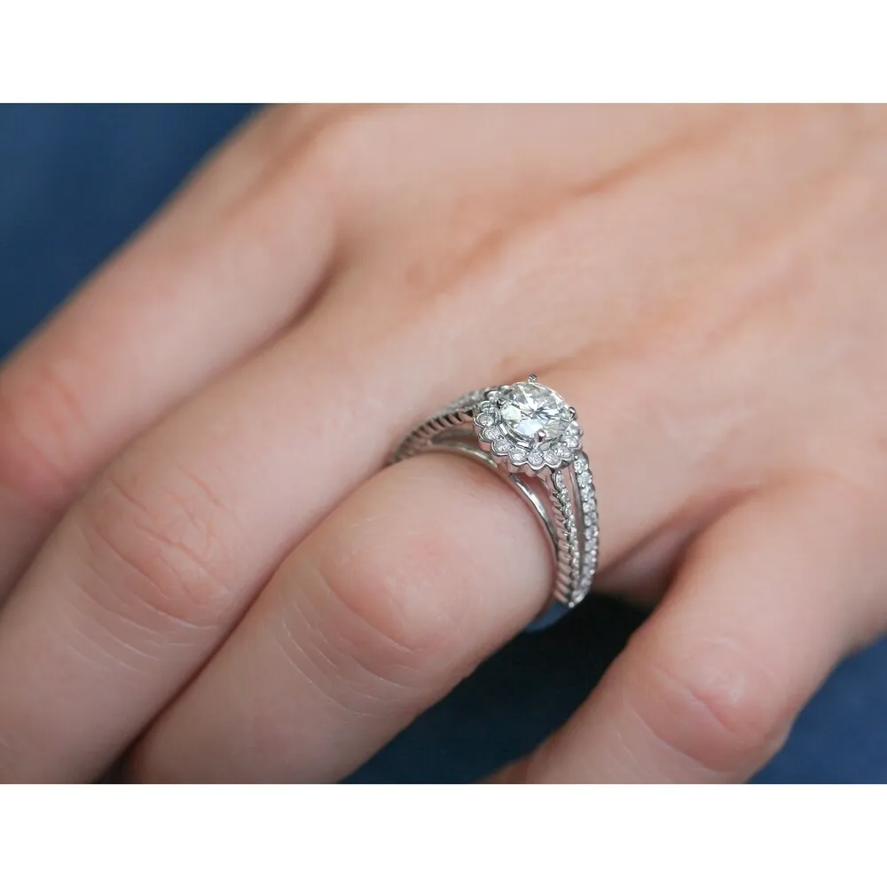 Annello by Kobelli 14k White Gold 1 1/2 Carat Bezel Prong Split Shank Moissanite and Diamond Engagement Ring sold by Zulily product image thumbnail 3