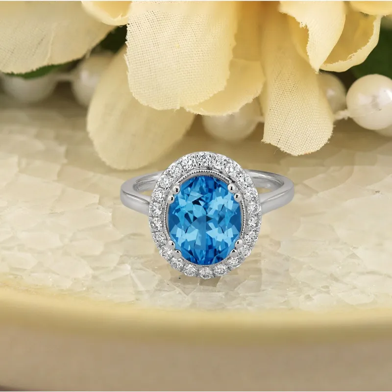 Auriya Vintage 2 5/8ct Oval Swiss Blue Topaz and Halo Diamond Engagement Ring 1/3ctw 14k Gold sold by Zulily