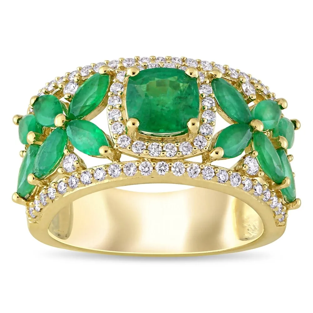 Miadora 14k Yellow Gold Multi-Cut Emerald and 1/2ct TDW Diamond Anniversary Band sold by Zulily