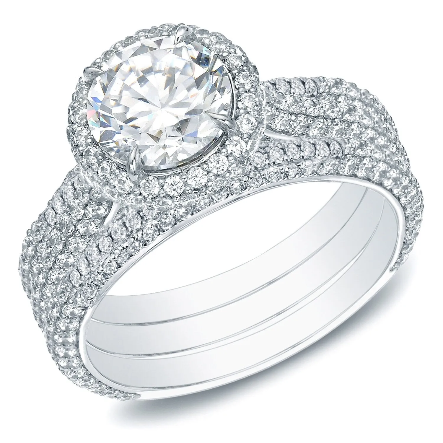 Auriya 3 1/5ctw Pave Halo Diamond Engagement Ring 3pc Set 14k Gold sold by Zulily product image thumbnail 4