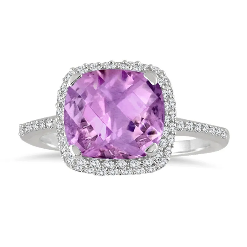 3 1/2 Carat Cushion Cut Amethyst and Diamond Halo Ring in 10K White Gold sold by Zulily