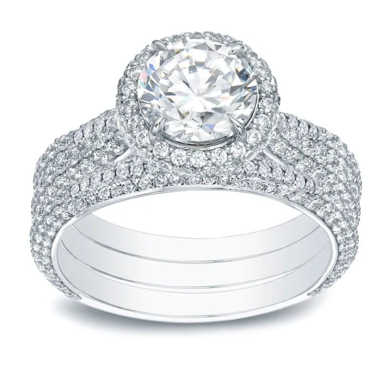 Auriya 3 1/5ctw Pave Halo Diamond Engagement Ring 3pc Set 14k Gold sold by Zulily