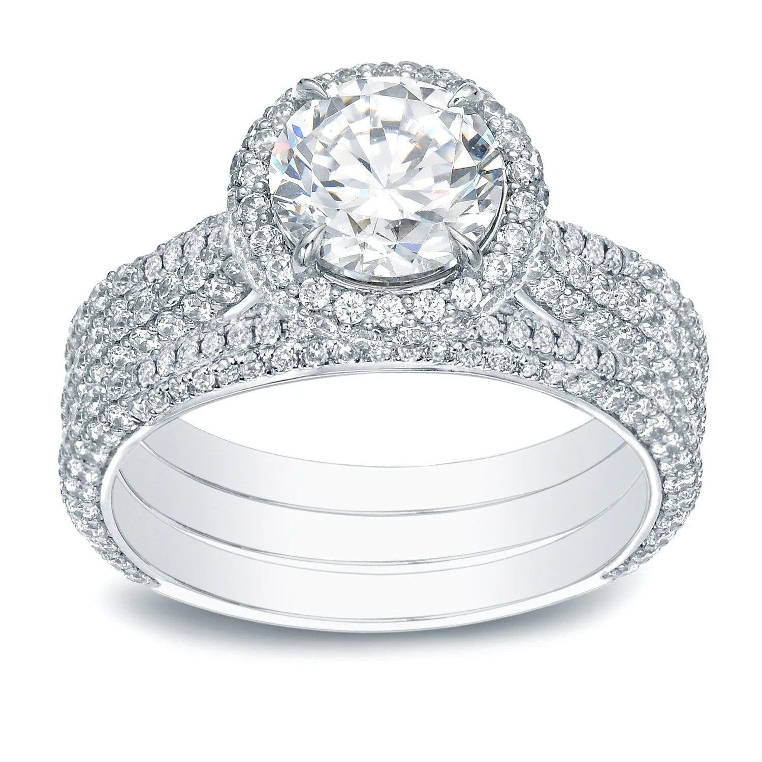 Auriya 3 1/5ctw Pave Halo Diamond Engagement Ring 3pc Set 14k Gold sold by Zulily