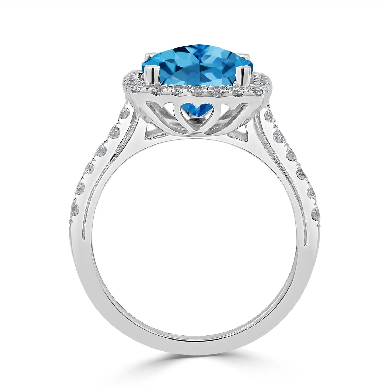 Auriya 2 3/4ct Cushion-cut Swiss Blue Topaz and Halo Diamond Engagement Ring 1/2cttw 14k Gold sold by Zulily product image thumbnail 5