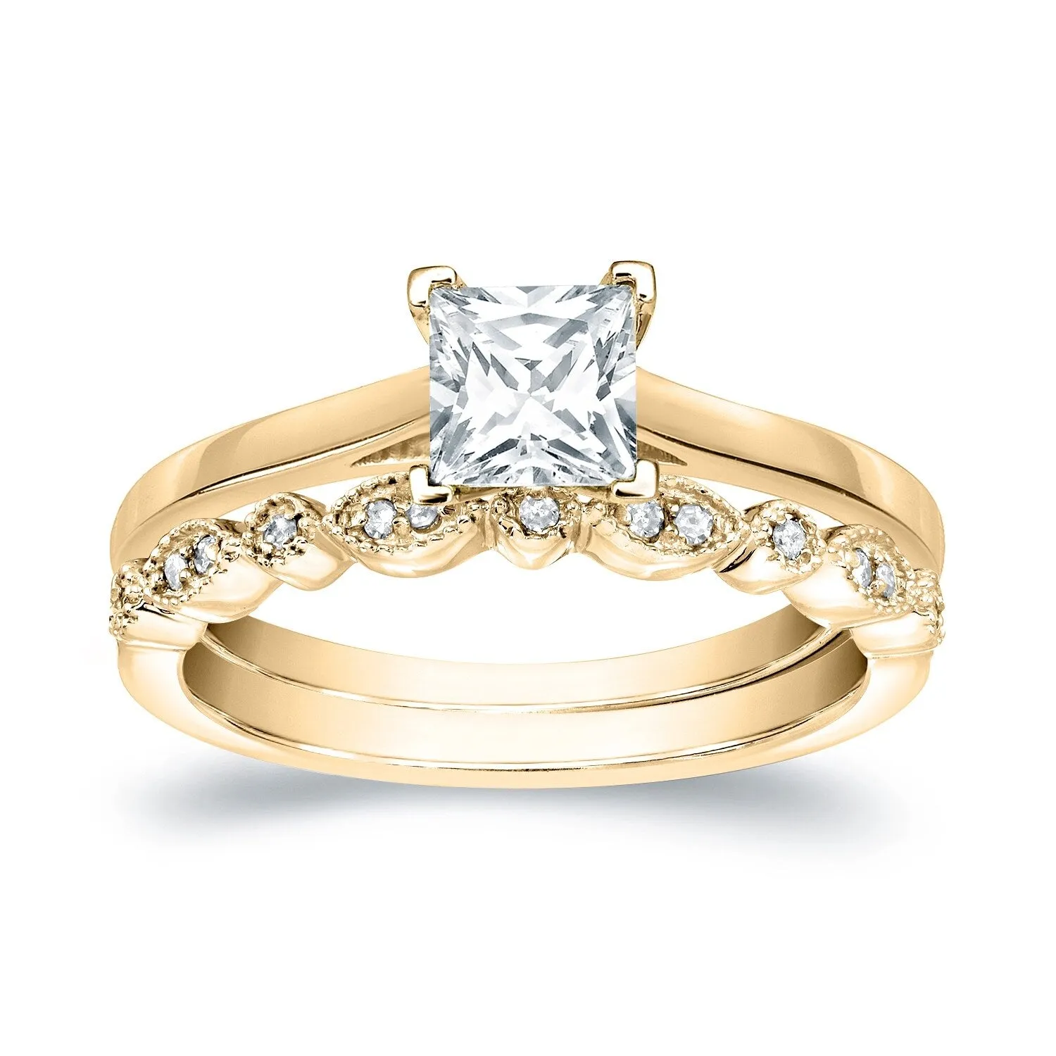 Auriya 14k Gold 3/4cttw Vintage Princess-cut Solitaire Diamond Engagement Ring Set sold by Zulily product image thumbnail 2