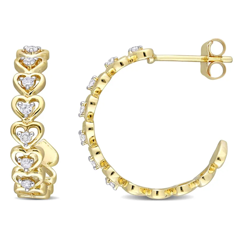 Miadora 10k Yellow Gold 1/5ct TDW Diamond Heart Halo Hoop Earrings sold by Zulily