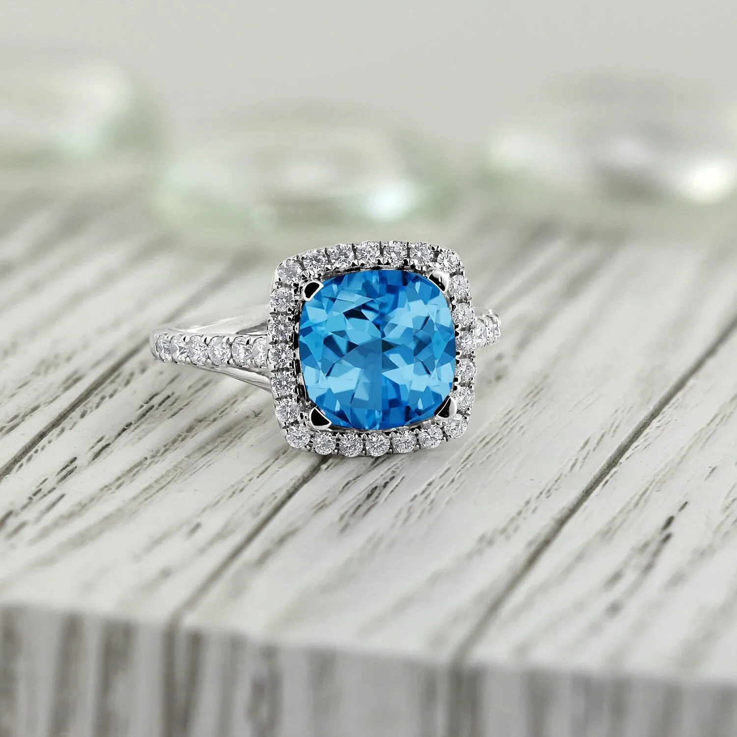 Auriya 2 3/4ct Cushion-cut Swiss Blue Topaz and Halo Diamond Engagement Ring 1/2cttw 14k Gold sold by Zulily