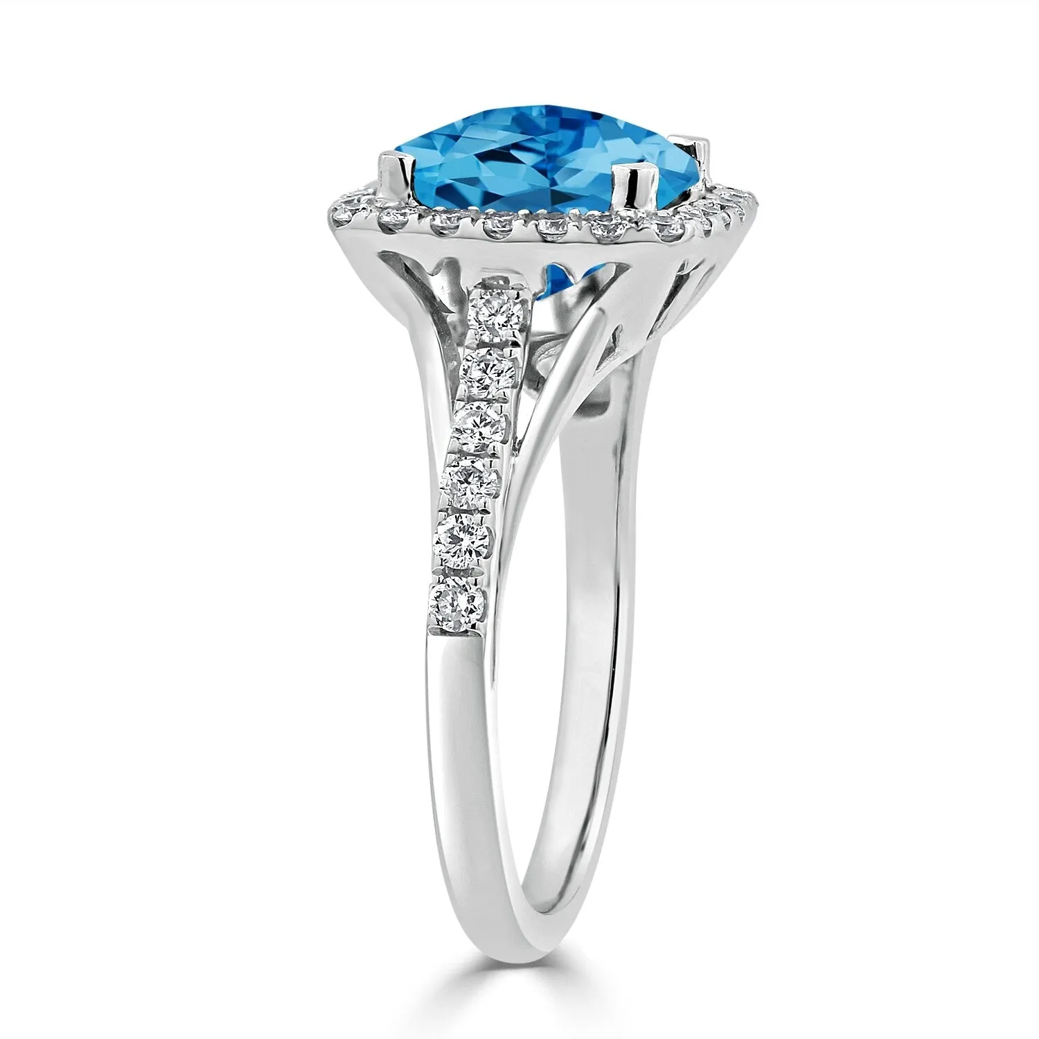 Auriya 2 3/4ct Cushion-cut Swiss Blue Topaz and Halo Diamond Engagement Ring 1/2cttw 14k Gold sold by Zulily product image thumbnail 4