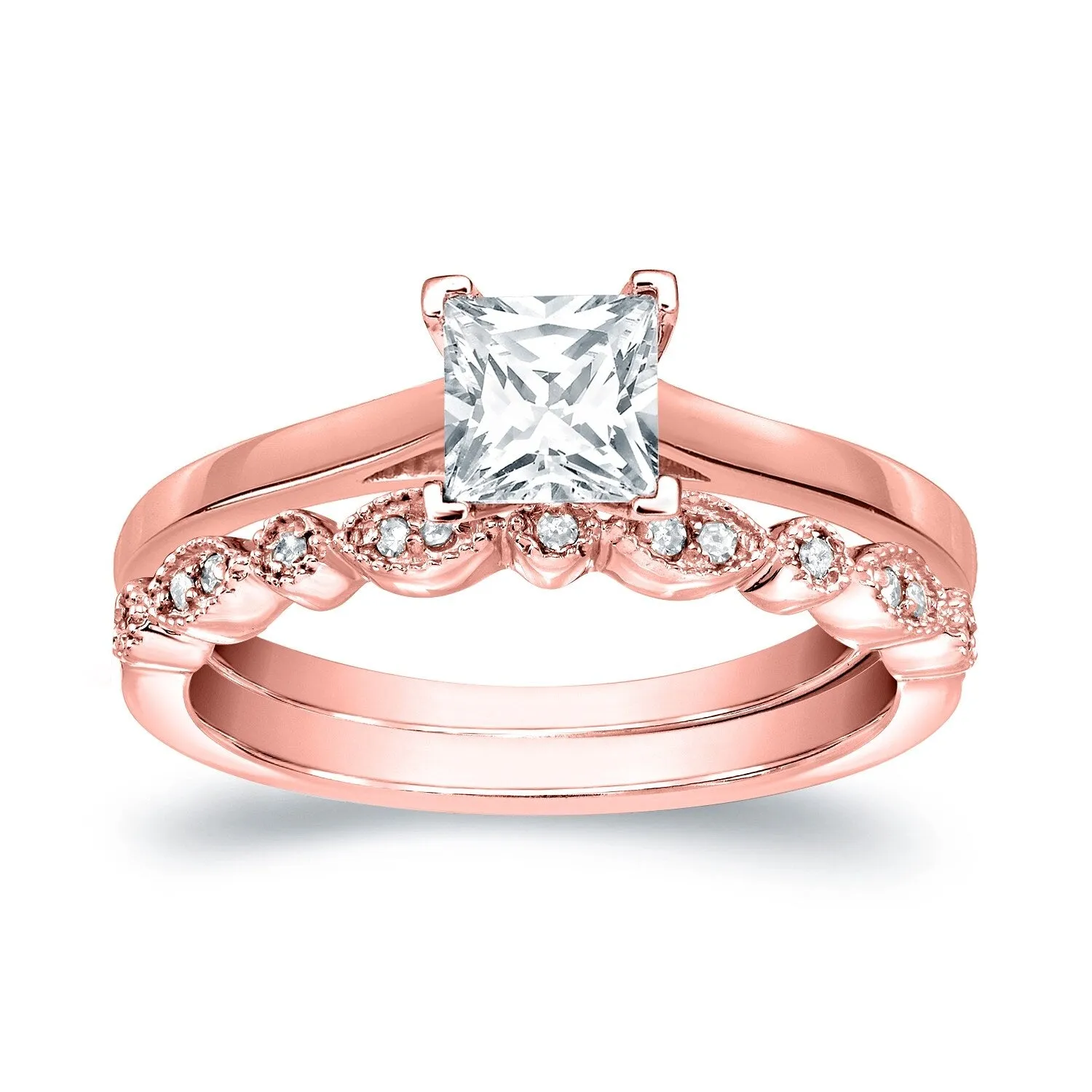 Auriya 14k Gold 3/4cttw Vintage Princess-cut Solitaire Diamond Engagement Ring Set sold by Zulily product image thumbnail 3