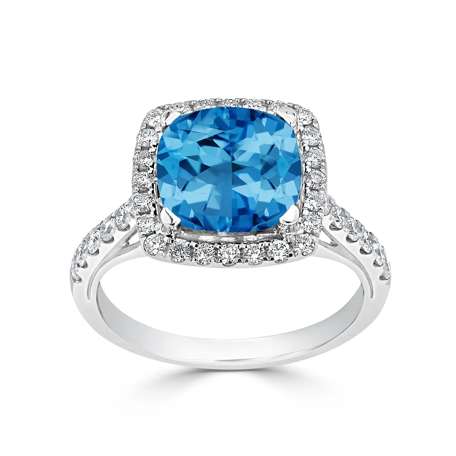 Auriya 2 3/4ct Cushion-cut Swiss Blue Topaz and Halo Diamond Engagement Ring 1/2cttw 14k Gold sold by Zulily product image thumbnail 3