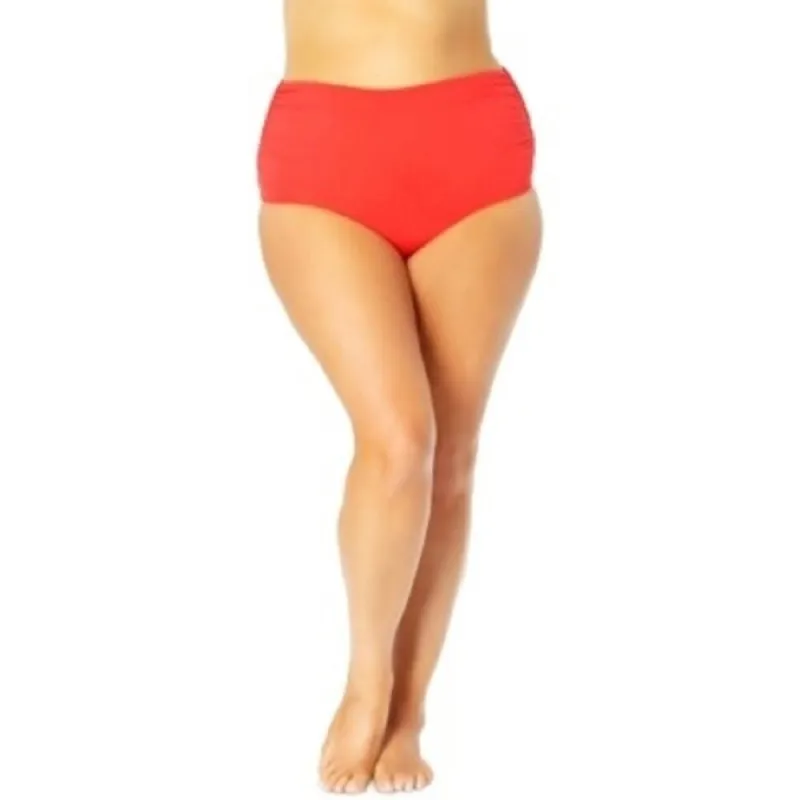 Anne Cole Women's Stretch Ruched Lined Convertible Full Coverage High Waisted Swimsuit Bottom Red Size 16W sold by Zulily