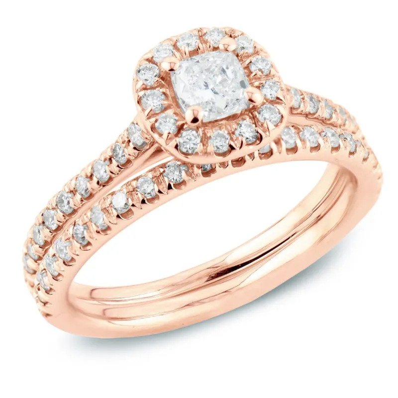 Auriya 14k Rose Gold 1 carat TW Cushion-cut Halo Diamond Engagement Ring Set sold by Zulily