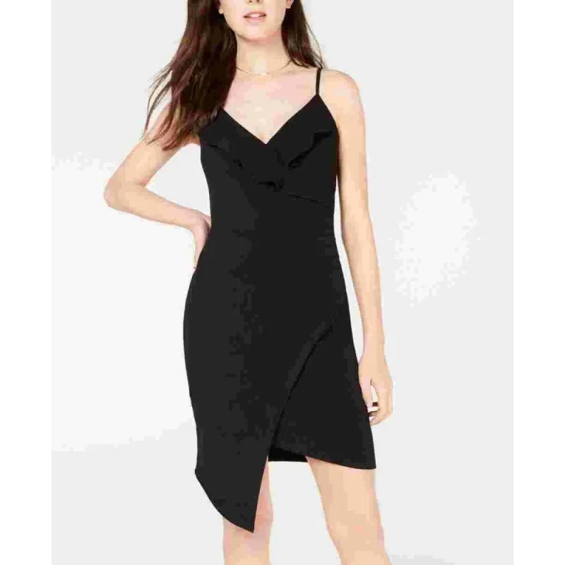 Crave Fame Women's Solid Sleeveless V Neck Above The Knee Sheath Evening Dress Black Size Large sold by Zulily