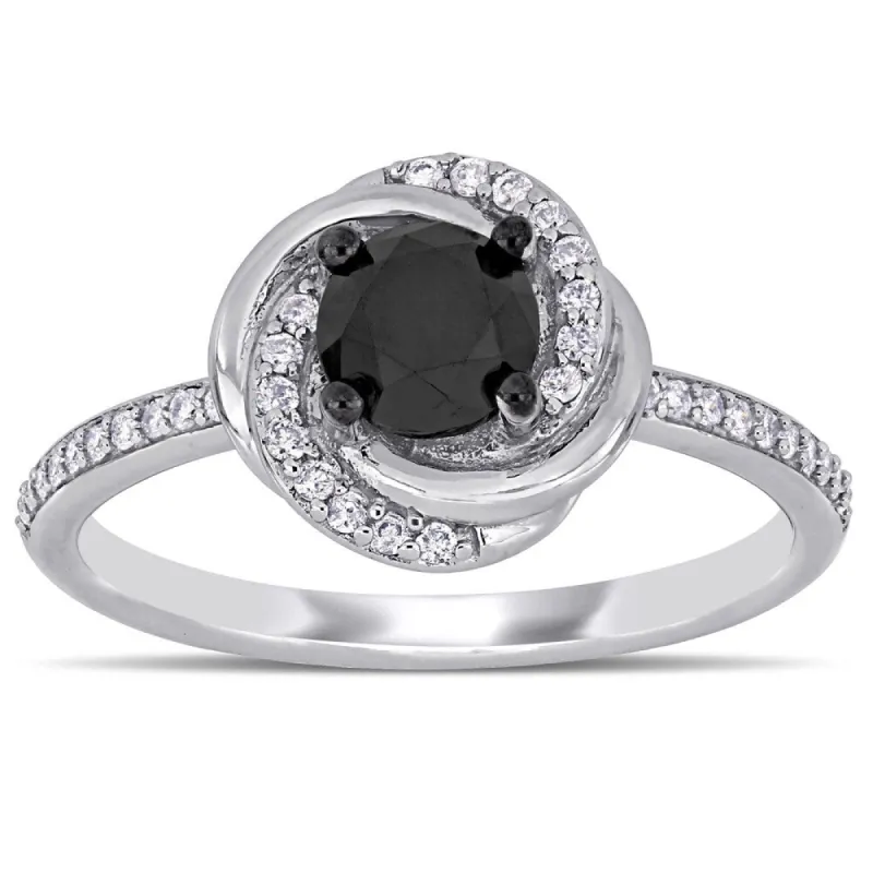 Miadora 14k White Gold 1 1/10ct TDW Black and White Diamond Swirl Halo Engagement Ring sold by Zulily