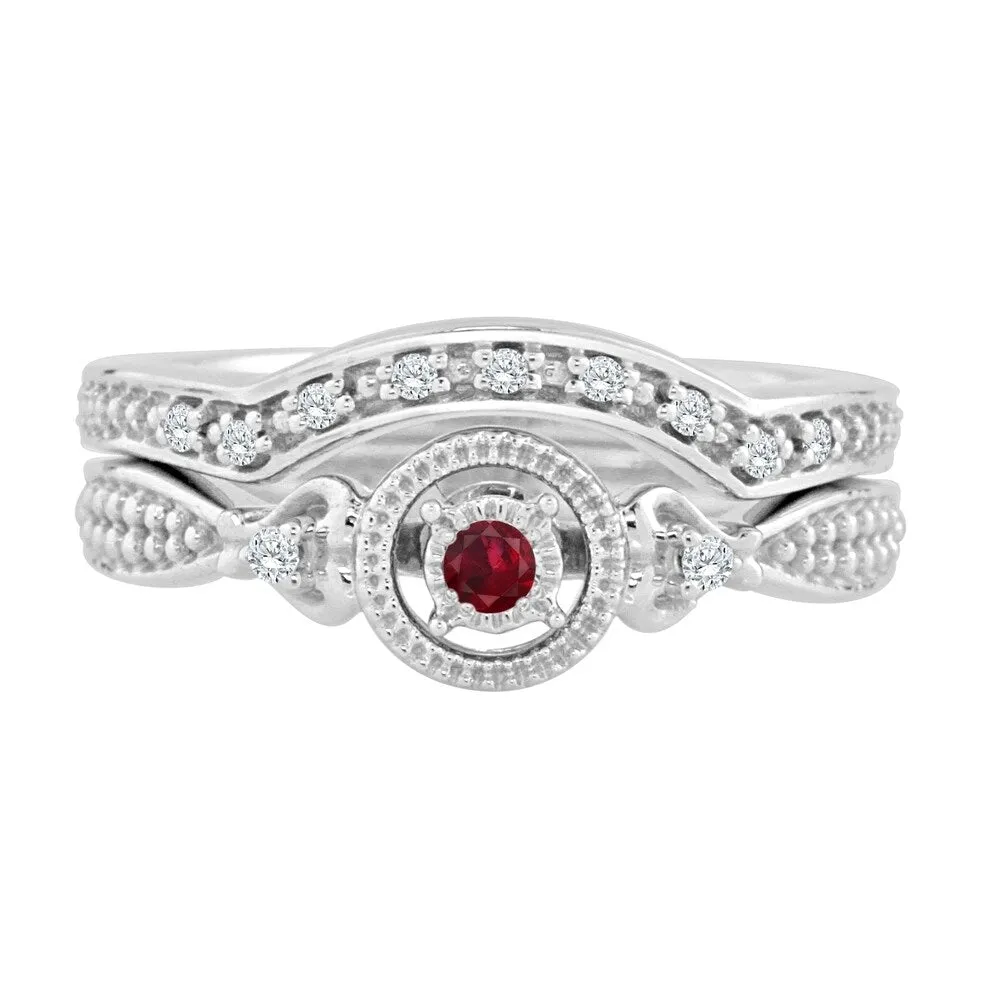 Auriya Round 1/8ct Red Ruby and 1/8cttw Diamond Halo Engagement Ring Set 14k Gold sold by Zulily product image thumbnail 4