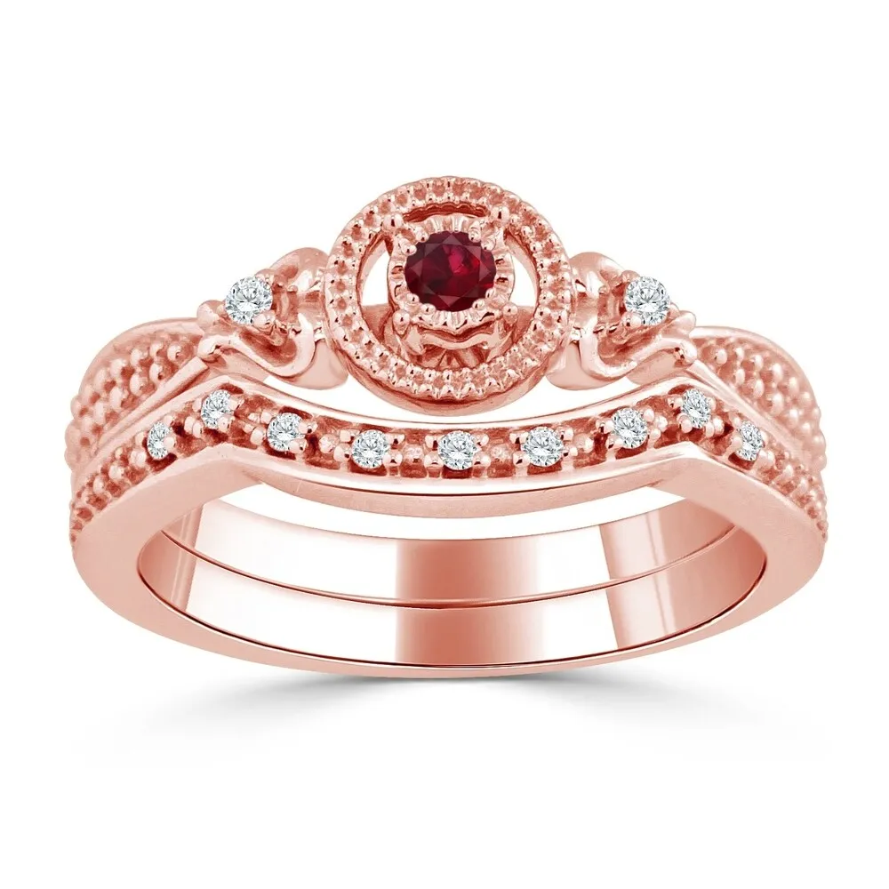 Auriya Round 1/8ct Red Ruby and 1/8cttw Diamond Halo Engagement Ring Set 14k Gold sold by Zulily product image thumbnail 3
