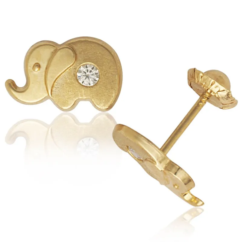 Curata 14k Yellow Gold Cubic Zirconia Elephant Screw Back Earrings - White sold by Zulily
