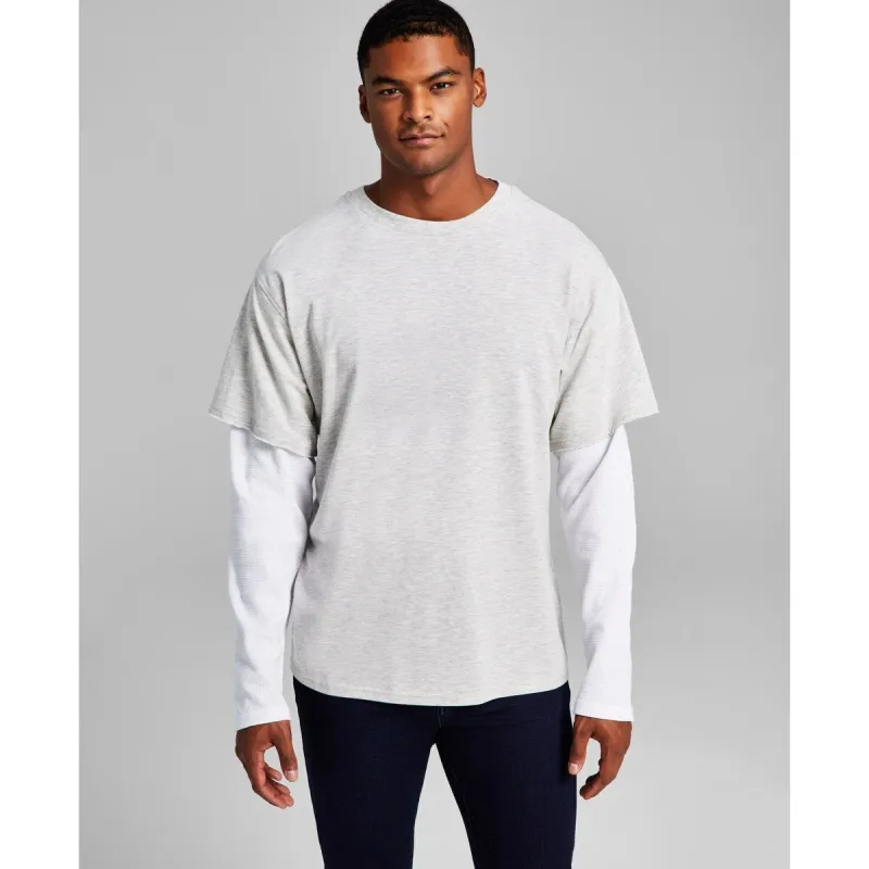 And Now This Men's Oversized Fit Layered Contrast Long Sleeve T-Shirt Gray sold by Zulily
