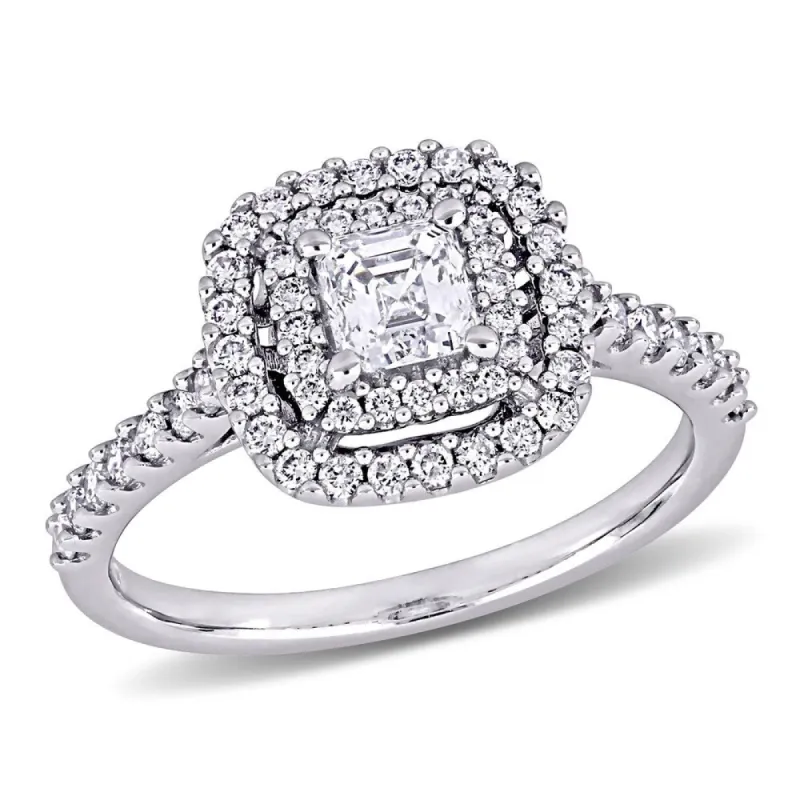 Miadora 14k White Gold 1ct TDW Asscher-cut Diamond Double Halo Engagement Ring sold by Zulily
