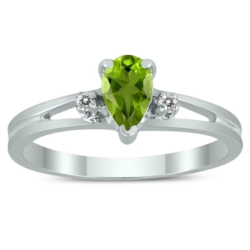 6X4MM Peridot and Diamond Pear Shaped Open Three Stone Ring in 10K White Gold sold by Zulily