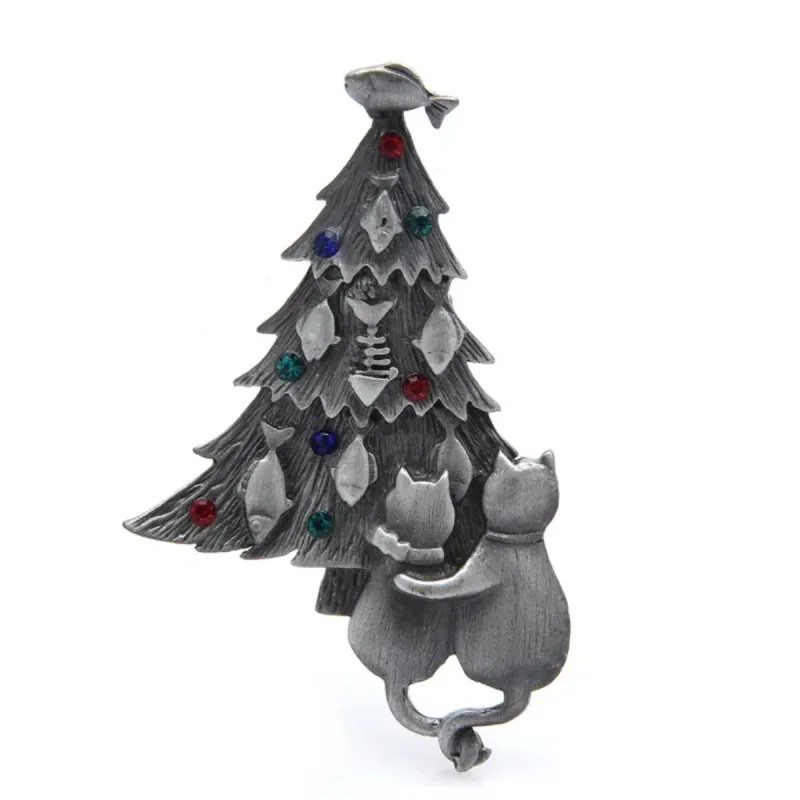 Don't AsK Grey Cats and Fishbone Christmas Tree Brooch Pin sold by Zulily