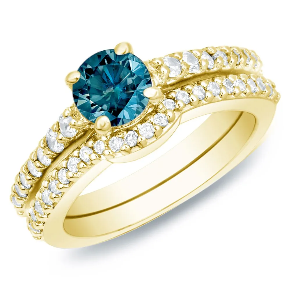 Auriya 14k Gold 1ct TW Round Blue Diamond Engagement Ring Set sold by Zulily product image thumbnail 2