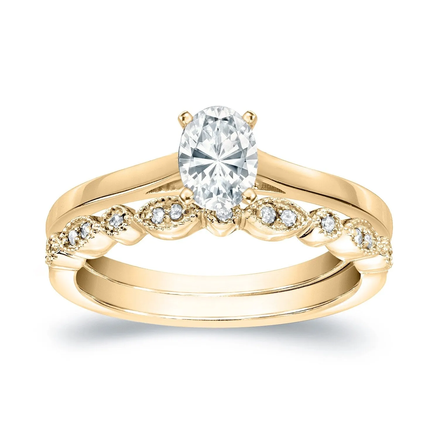 Auriya 14k Gold 2/3ctw Vintage Oval-cut Solitaire Diamond Engagement Ring Set sold by Zulily product image thumbnail 2