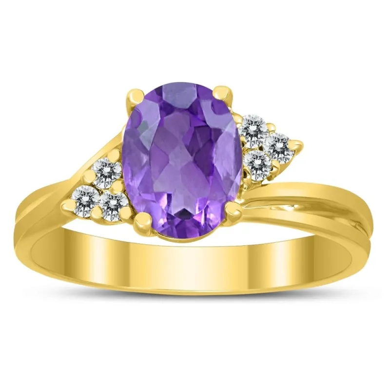 8X6MM Amethyst and Diamond Twist Ring in 10K Yellow Gold sold by Zulily
