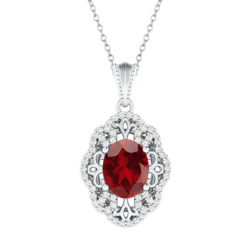 Sterling Silver Garnet and White Topaz Drop Pendant with 18" Chain sold by Zulily