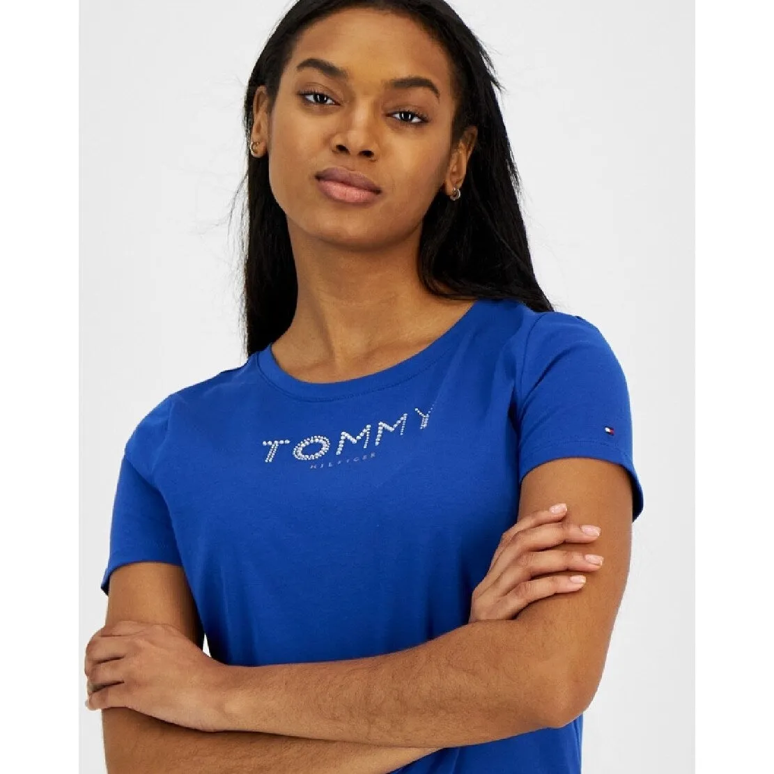 Tommy Hilfiger Women's Crew Neck Rhinestone Embellished T-Shirt Blue Size XX-Large sold by Zulily product image thumbnail 2