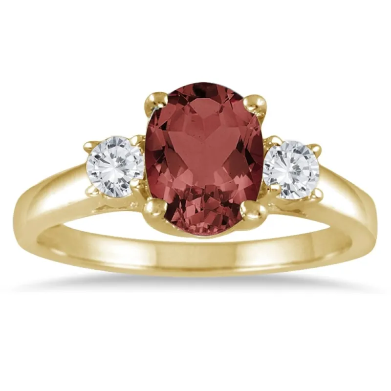 1 3/4 Carat Garnet and Diamond Three Stone Ring 14K Yellow Gold sold by Zulily