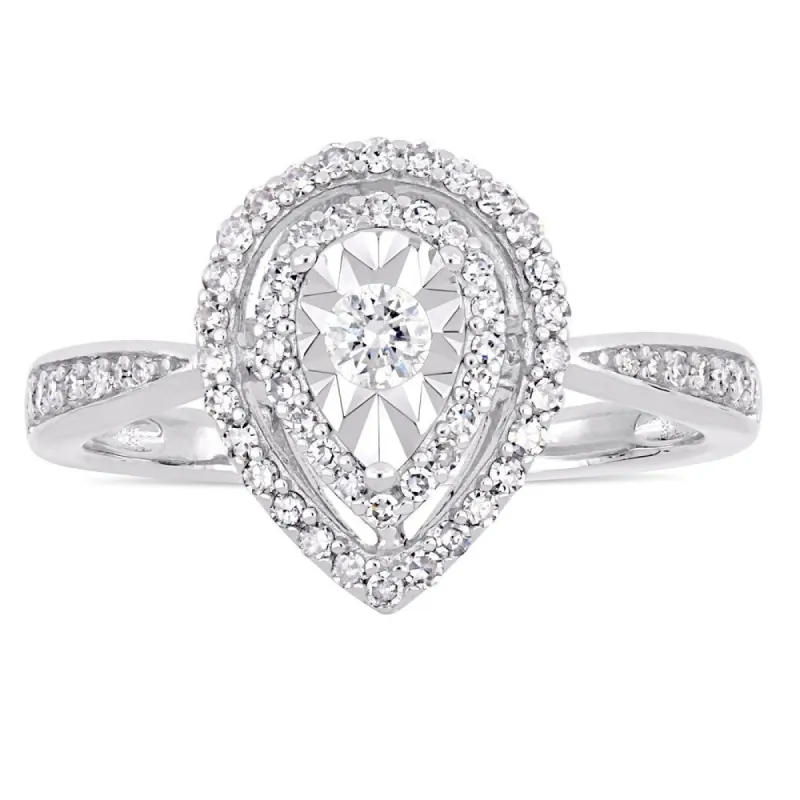 Miadora Signature Collection Sterling Silver 3/8ct TDW Diamond Floating Teardrop Double Halo Engagement Ring sold by Zulily