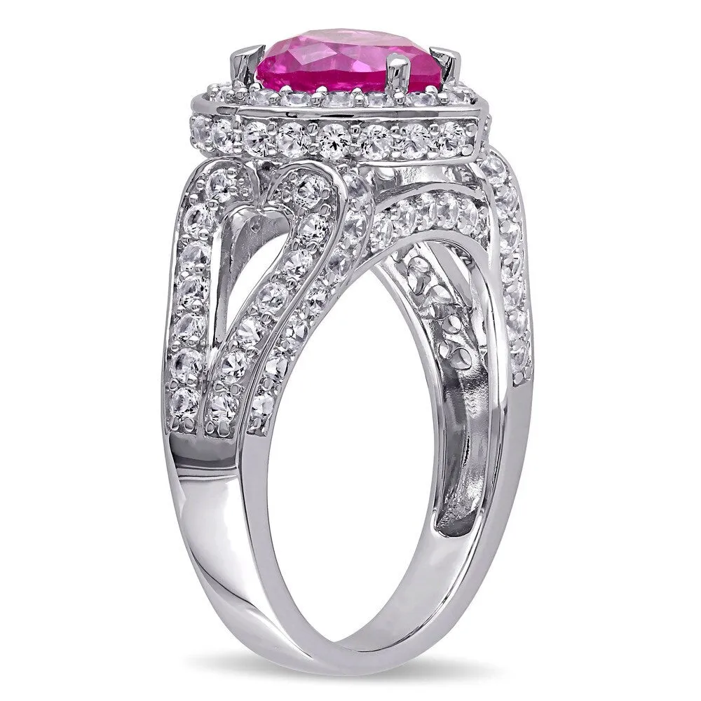 Miadora Sterling Silver Created Pink and White Sapphire Heart Ring sold by Zulily product image thumbnail 2