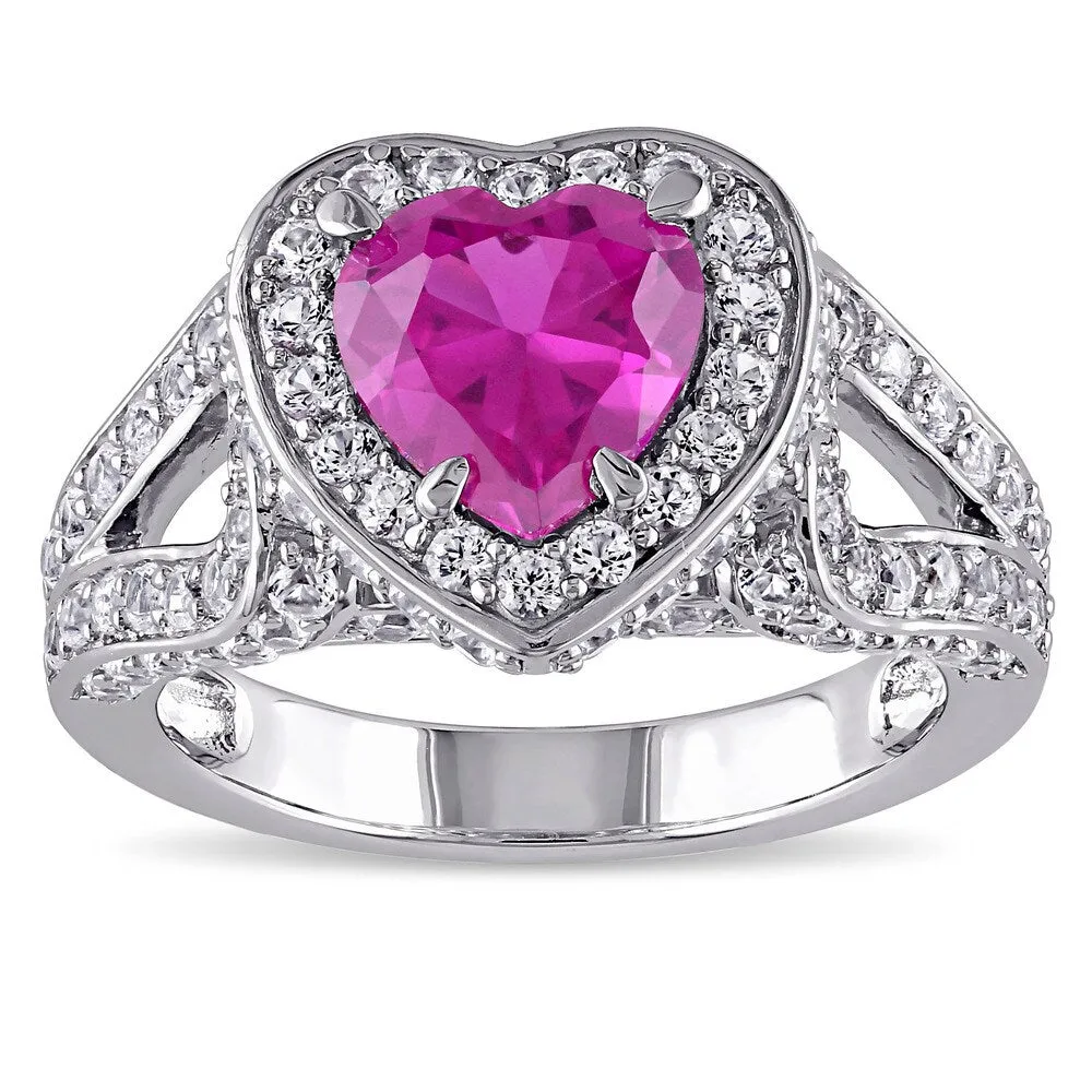 Miadora Sterling Silver Created Pink and White Sapphire Heart Ring sold by Zulily